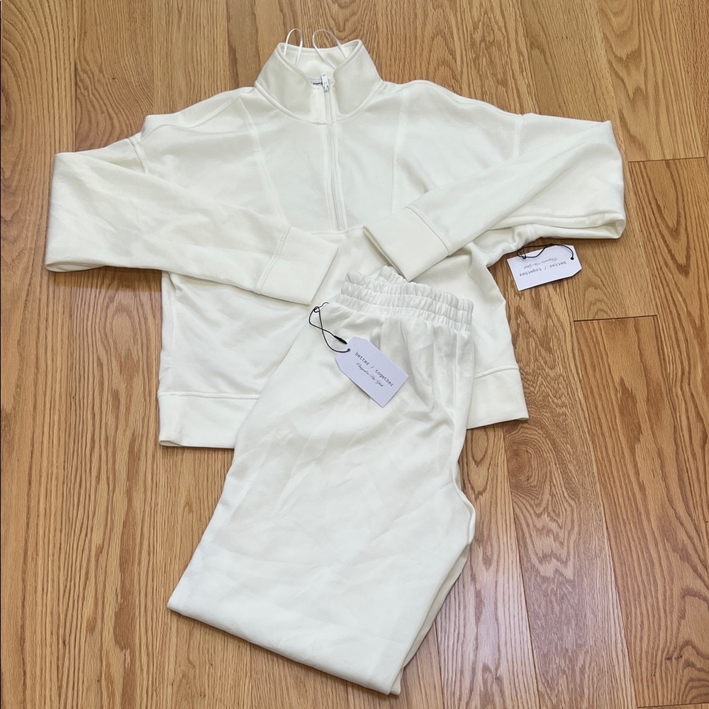New! Better Together small white two piece jogger and long sleeve top set.